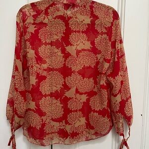 Emanuel Ungaro Floral Red and Beige Sheer Women's Top